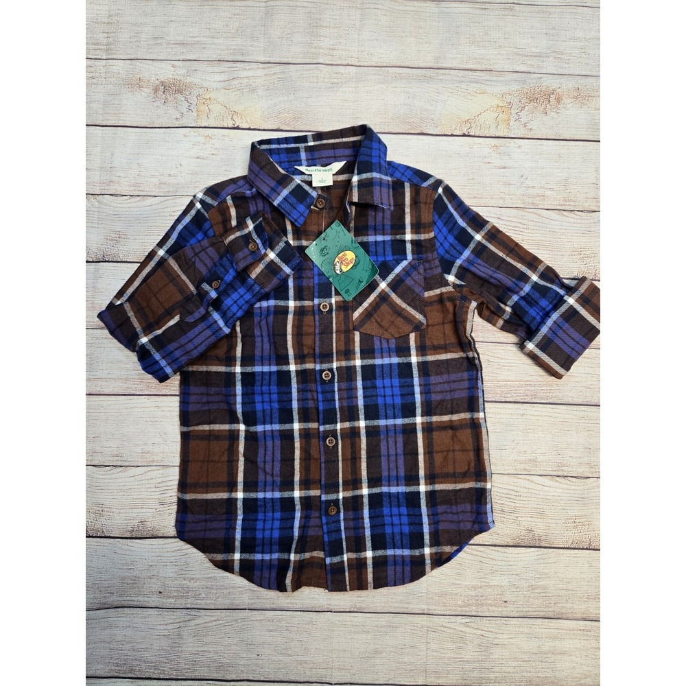 Bass Pro Shops Boy's Flannel Shirt Bmue Plaid Size Small Kids Long-Sleeve